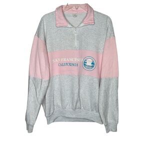 Vintage 80s 90s San Francisco California pink and grey half zip sweatshirt